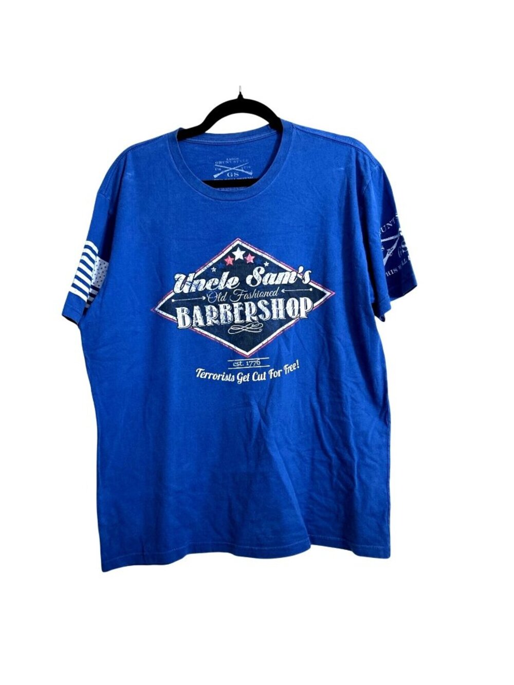 Uncle Sams Old Fashioned Barbershop Blue T-Shirt Large By Grunt Style 100% Cotto